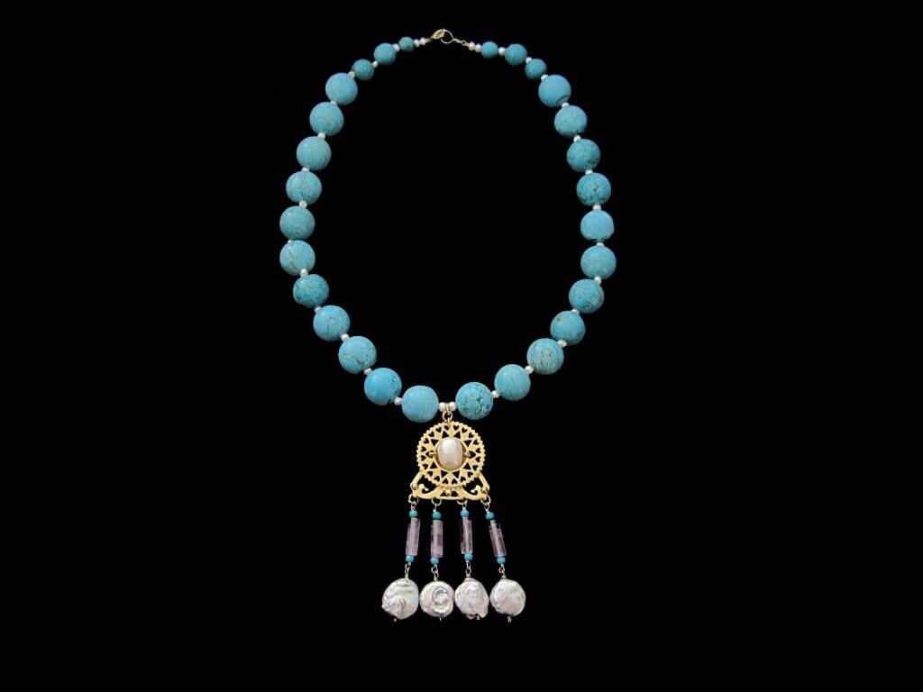 BYZANTINE NECKLACE WITH LARGE PENDANT AND TASSELS