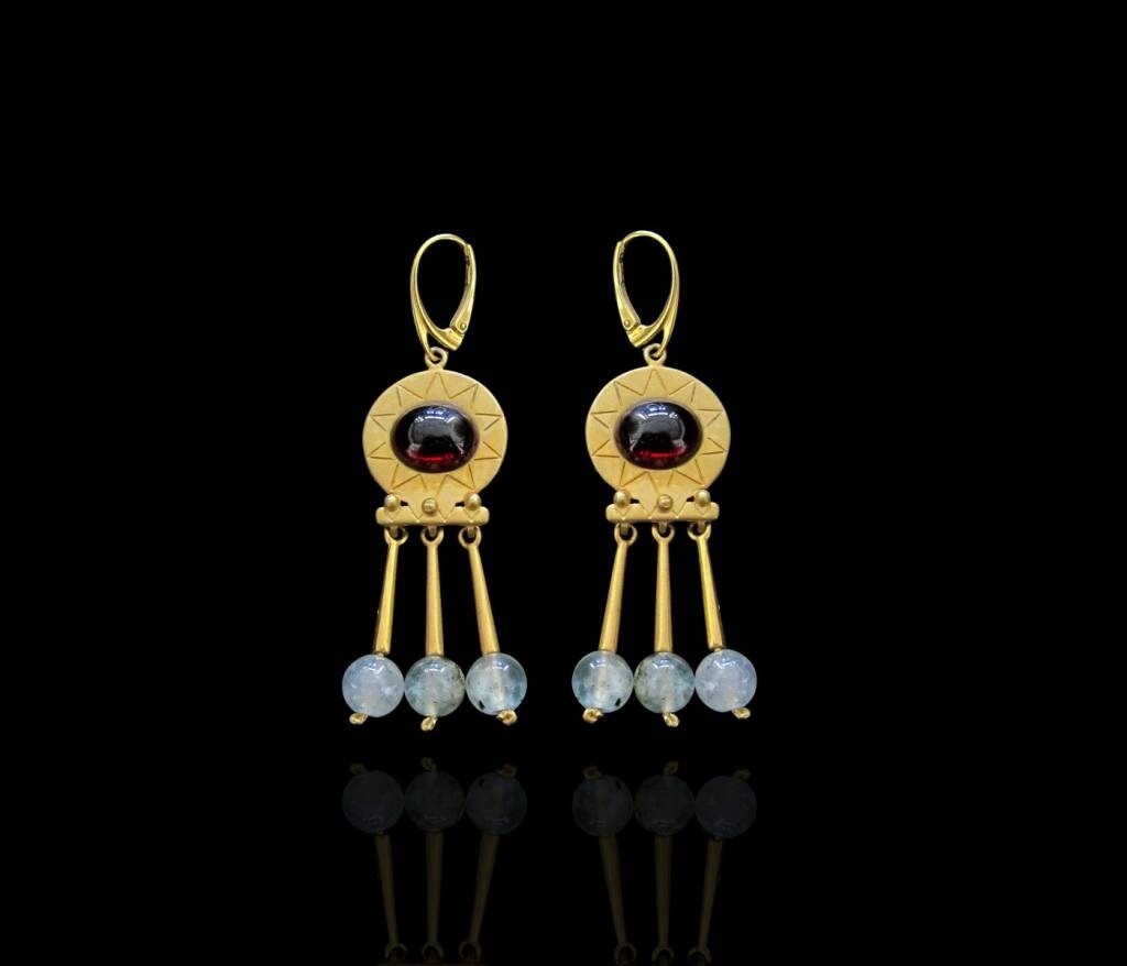 BYZANTINE REPLICA EARRING WITH CABOCHON AND SOLID TASSELS