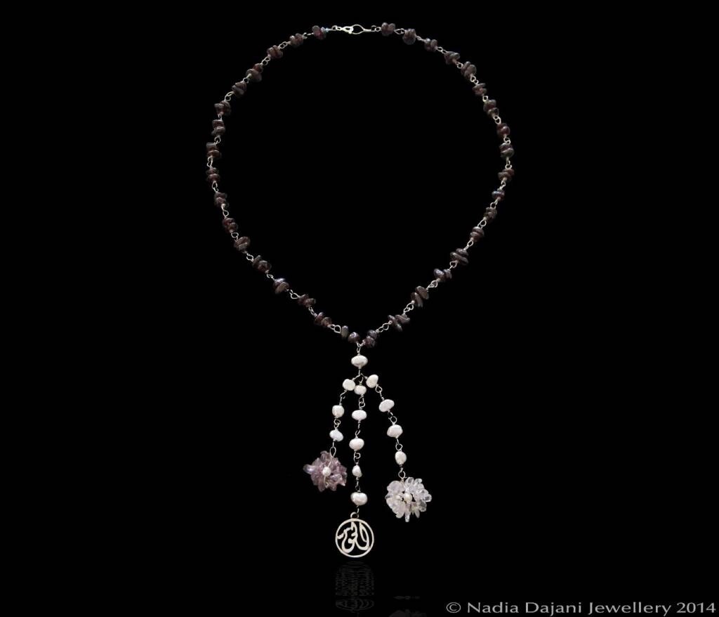 Stone Necklace With Two Flower Tassel &amp; Word