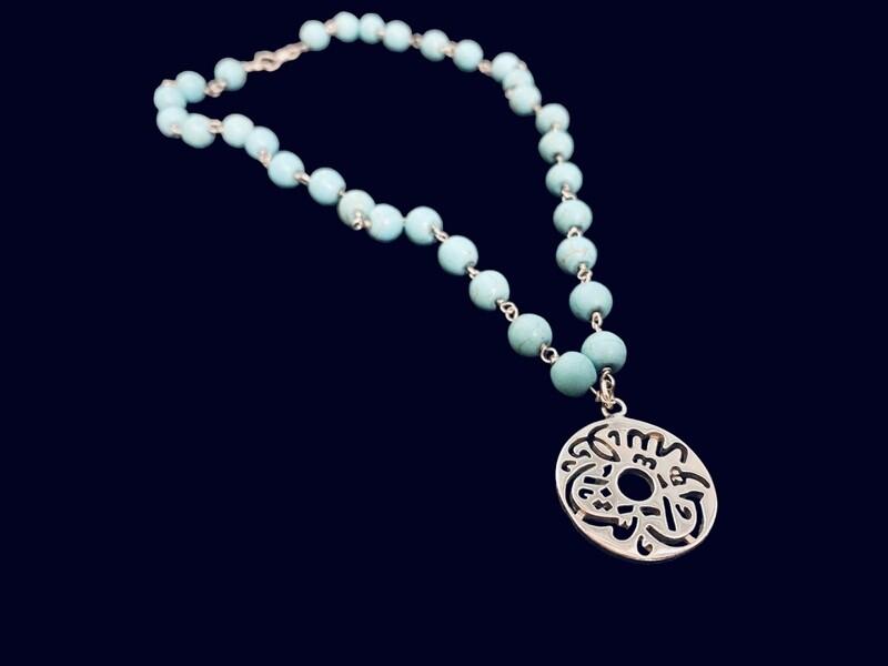STONE NECKLACE WITH SILVER MASHA ALLAH PENDANT