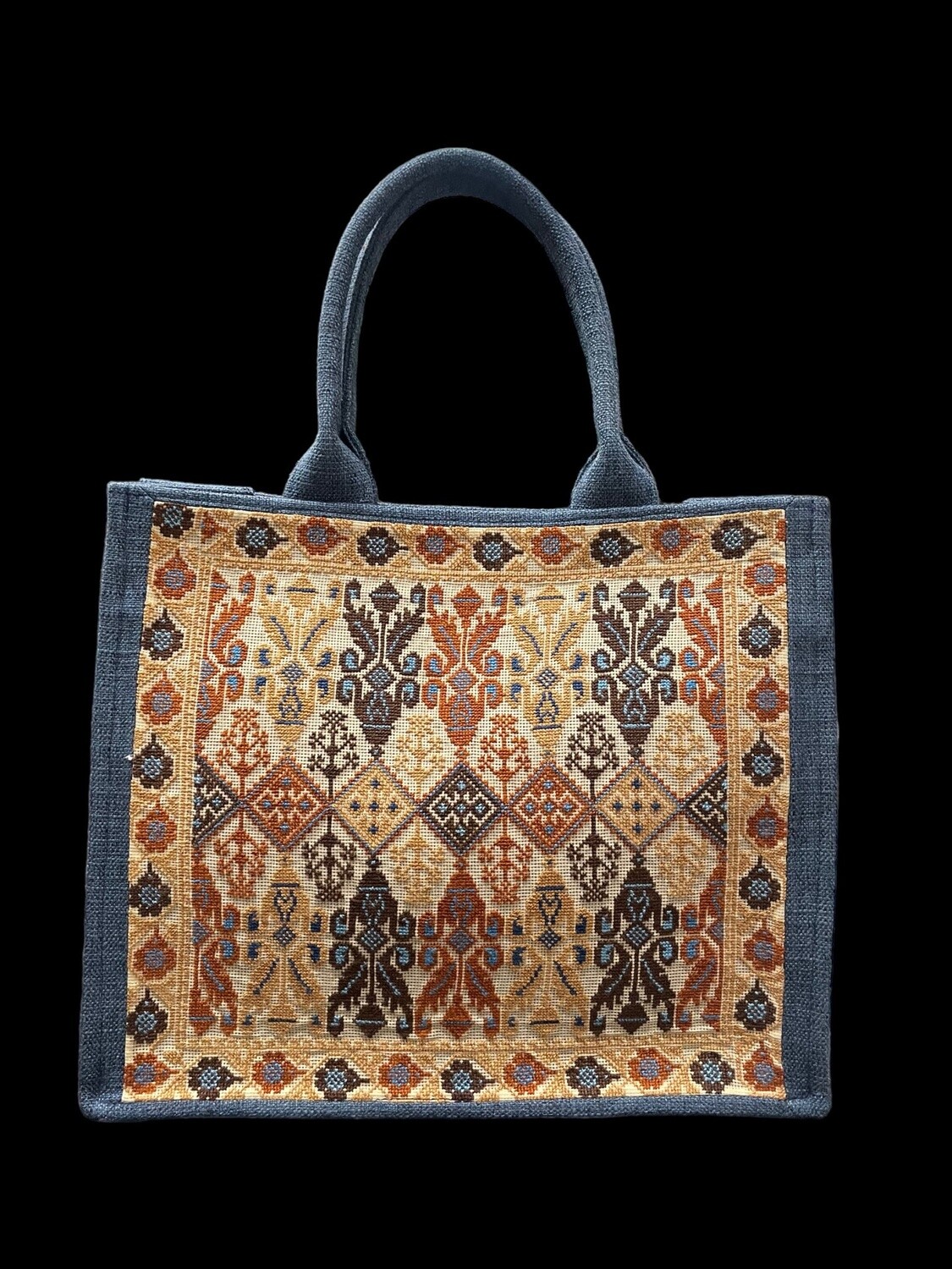TOTE BAG BLUE WITH BEIGE