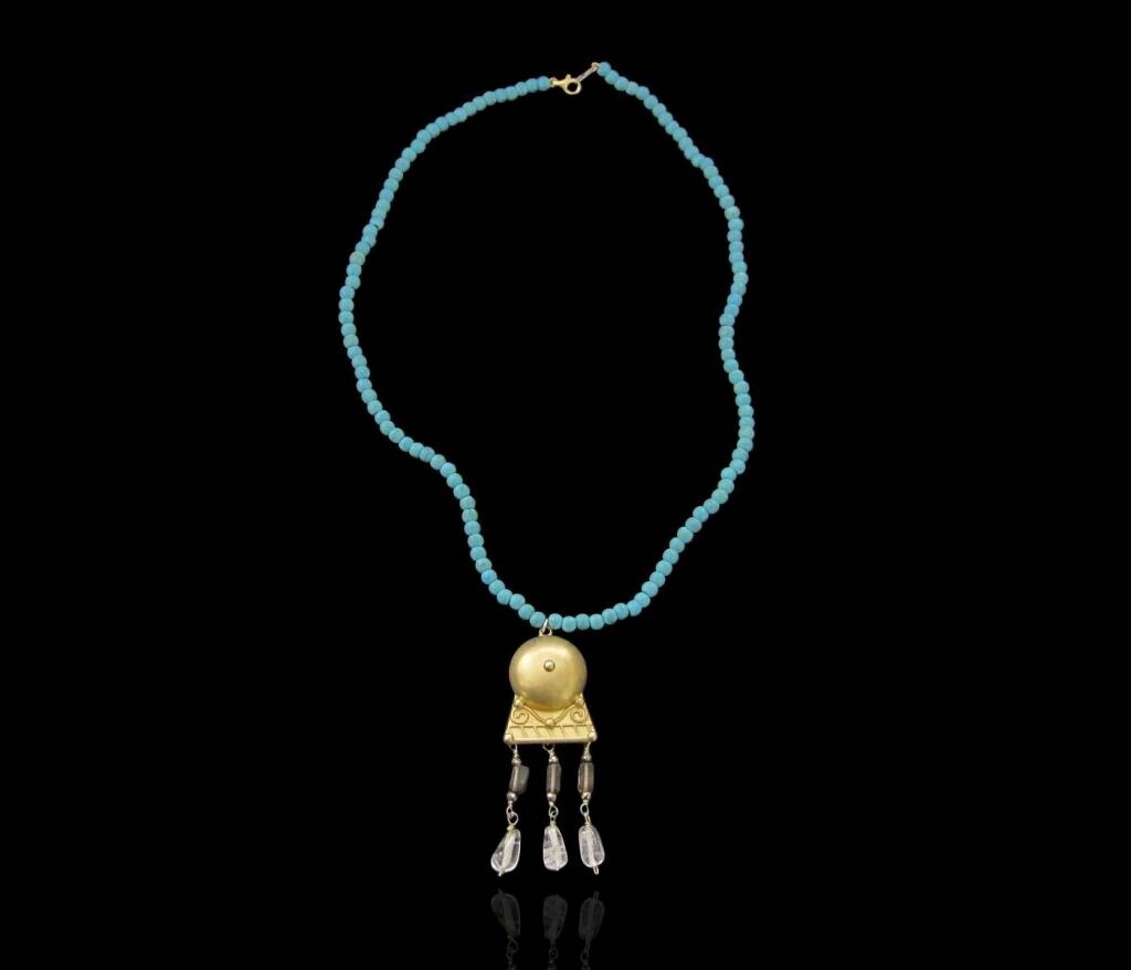TURQUOISE NECKLACE WITH ROMAN MOTIF PENDANT