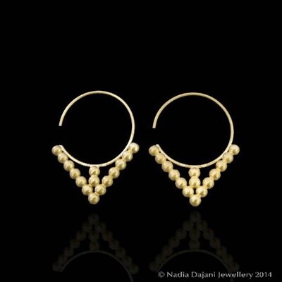 Matt Gold Hoop Earrings With Gold Beads