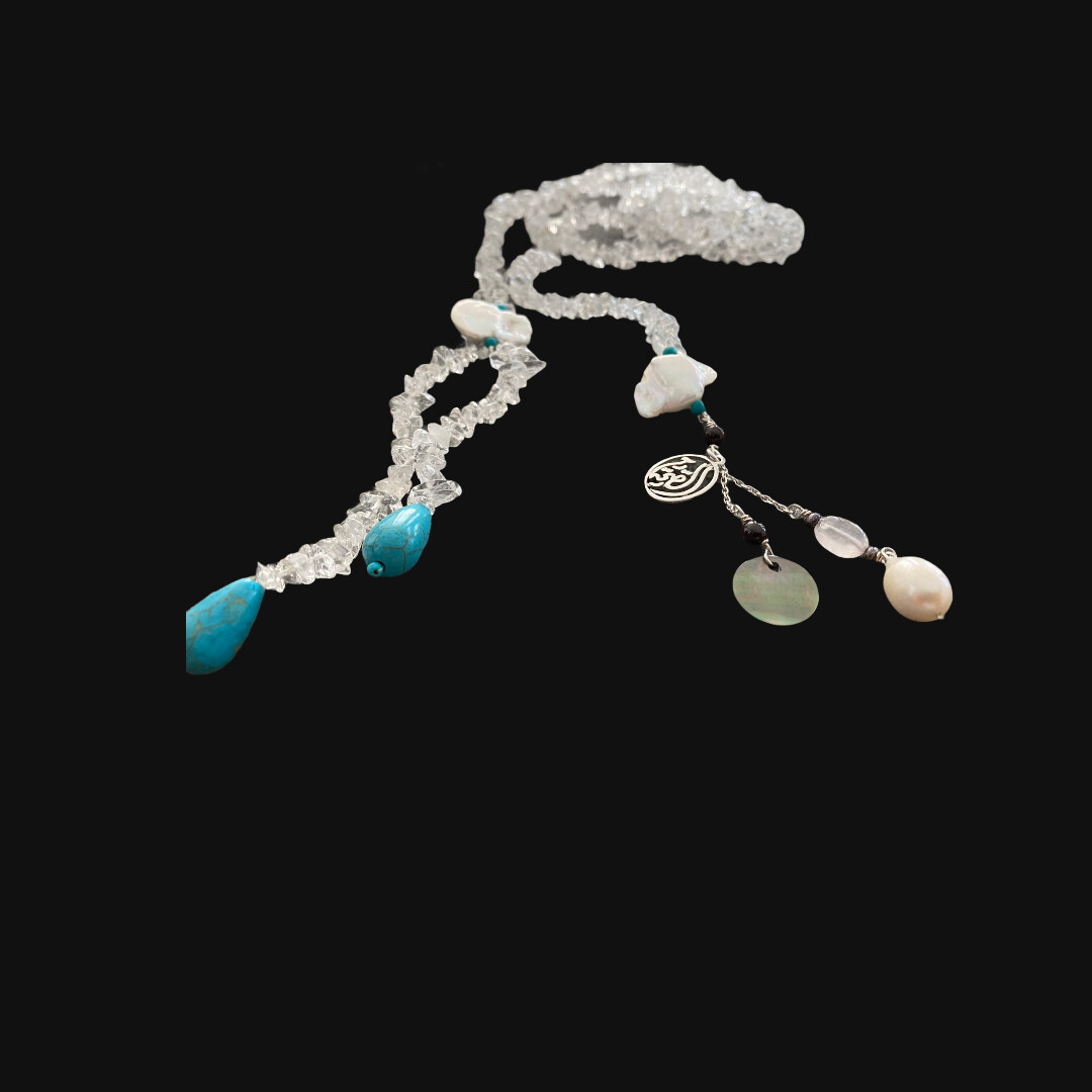 Tumbled Stone Tie Necklace with Salam Words and Tassel