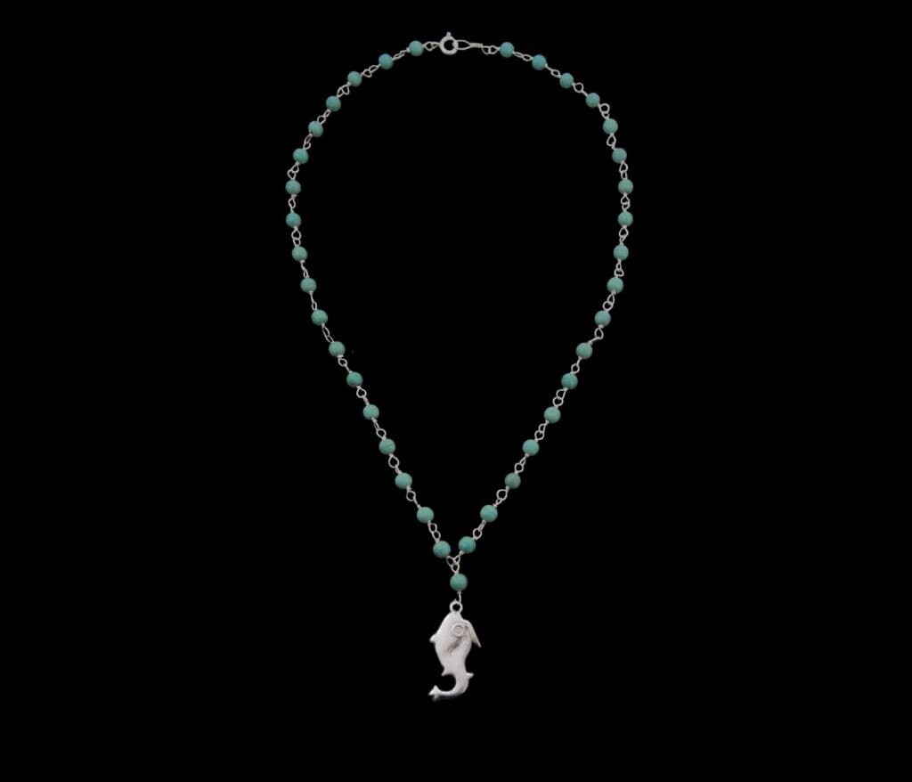 Stone WIRE NECKLACE WITH JERASH FISH PENDANT