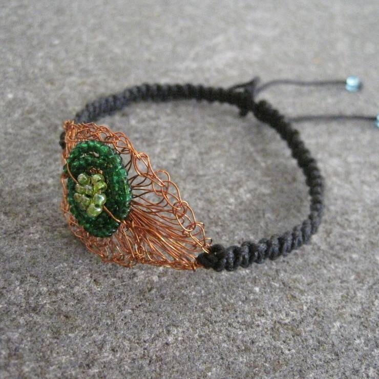 Crochet eye bracelet on cord