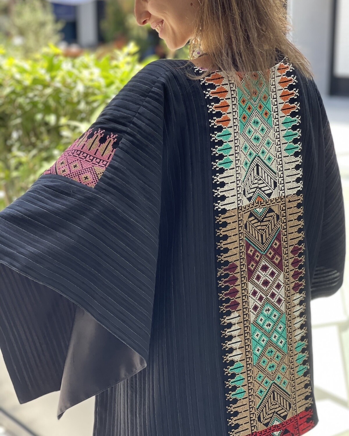 Black Kimono with multi colour embroidery