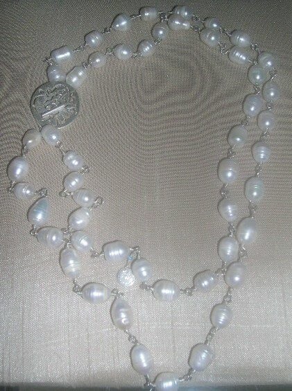 LONG PEARL NECKLACE WITH MASHAALLAH DISC CLOSURE