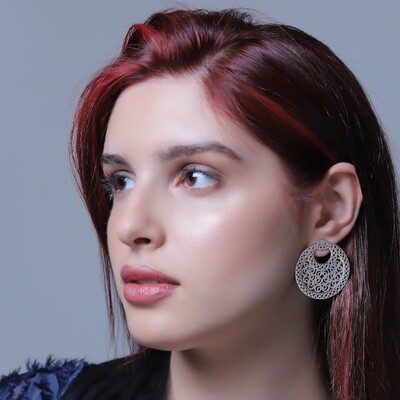 Large Crescent Arabesque Earrings in Silver