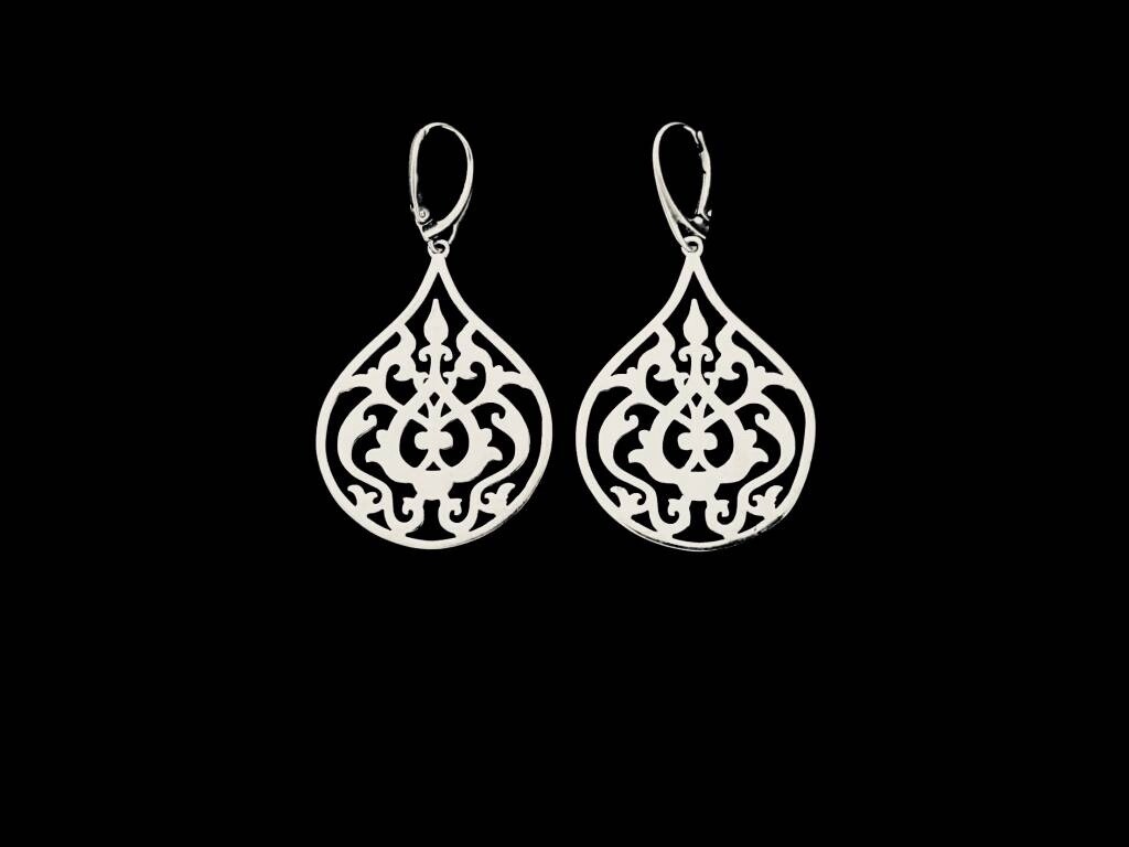 Large Silver Arabesque Earrings with French Clasp