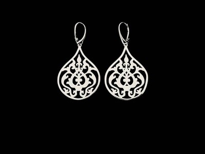 Large Silver Arabesque Earrings with French Clasp