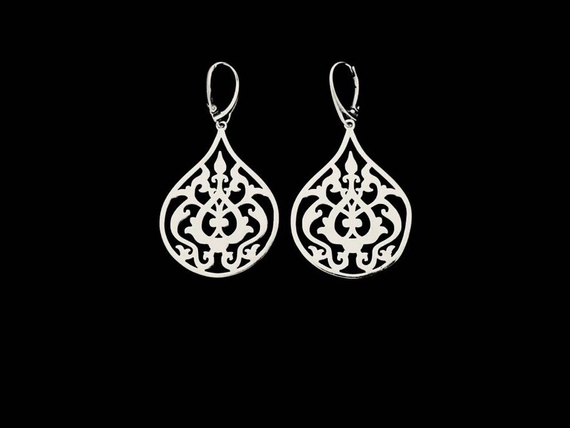 Large Silver Arabesque Earrings with French Clasp
