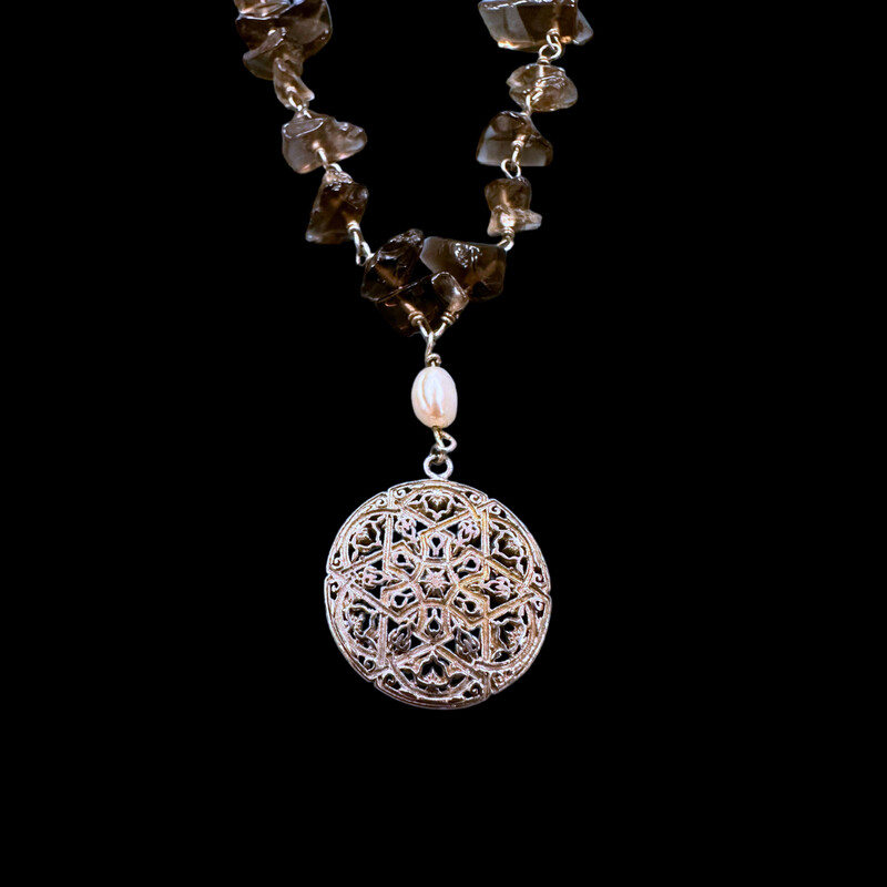 Gemstone Necklace with Andalucian Pendant, Material: Silver