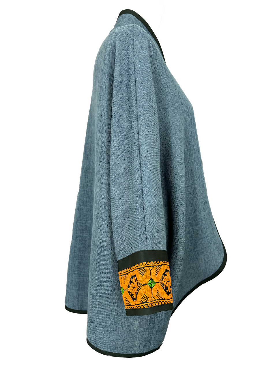 The Round Jacket in Blue, Embroidery Style: Orange