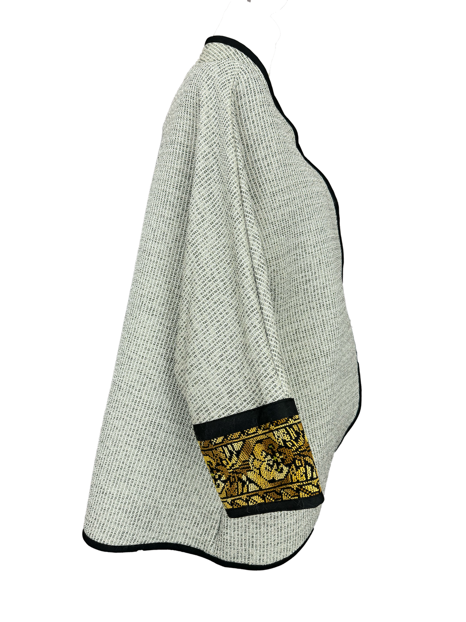The Round Jacket in Heather Grey, Embroidery Style: Yellow