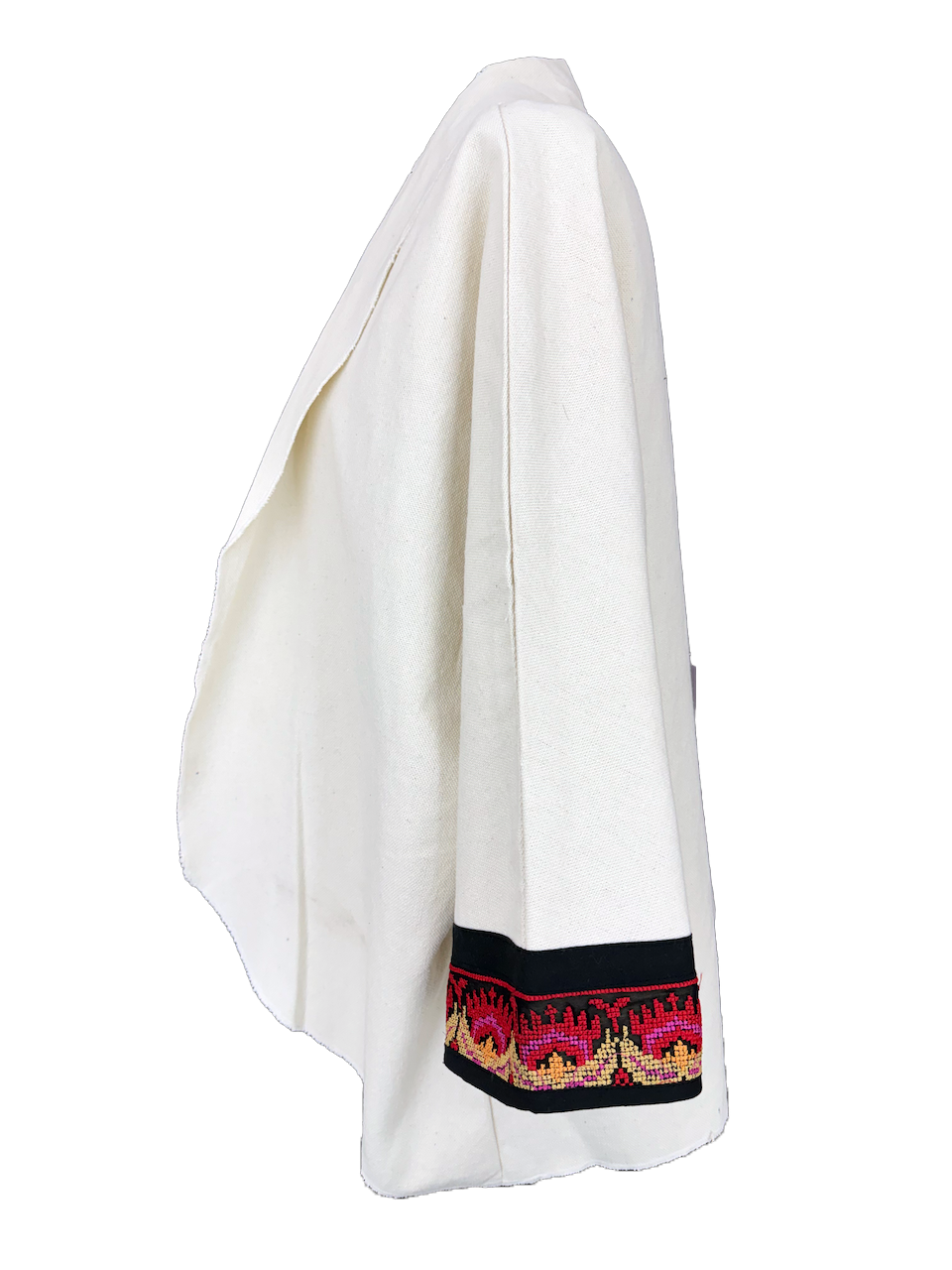 The Round Jacket in White Egyptian Cotton With Machine Embroidered Cuffs, Embroidery Style: Pink