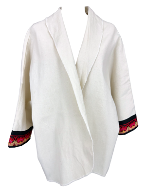 The Round Jacket in White Egyptian Cotton With Machine Embroidered Cuffs