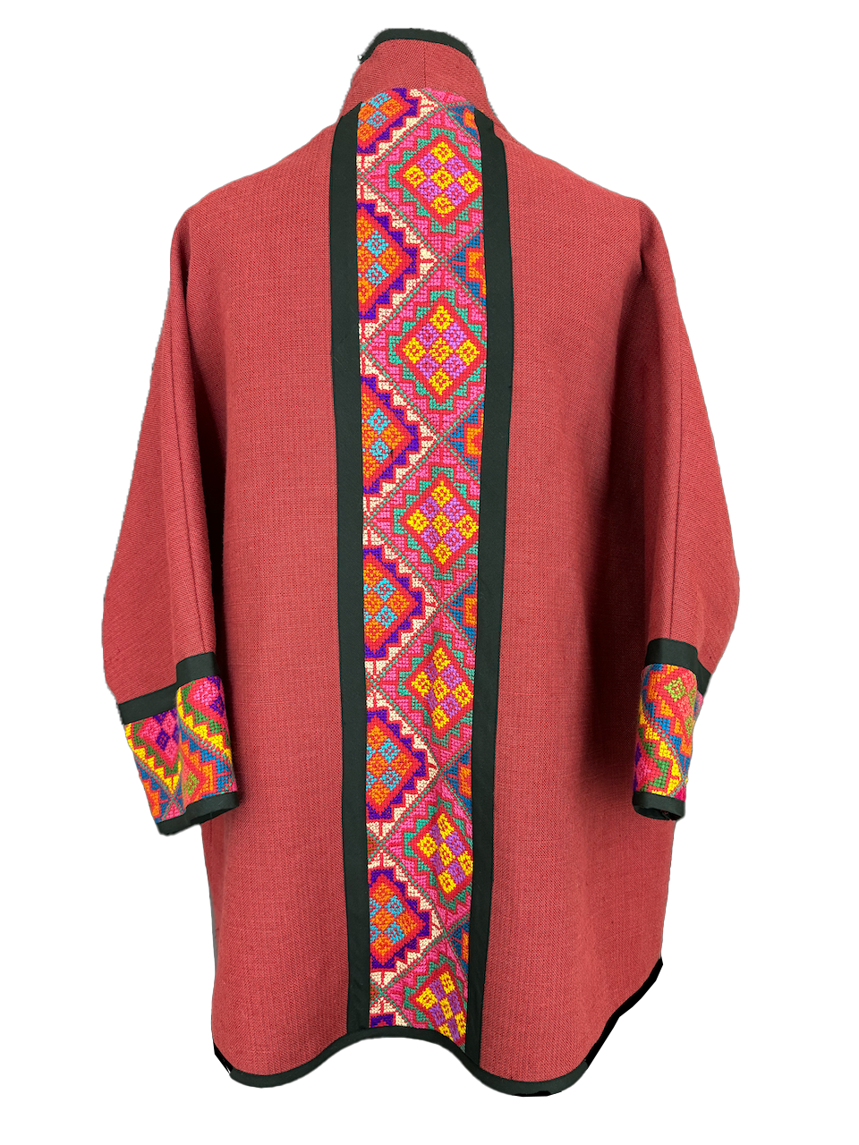 The Round Jacket With Heavy Embroidery in Brick Red