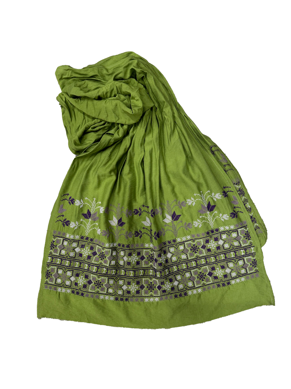 The Embroidered Scarf in Green