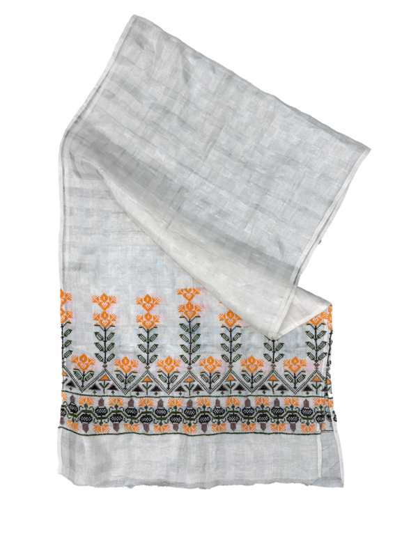 The Embroidered Silk Scarf in White