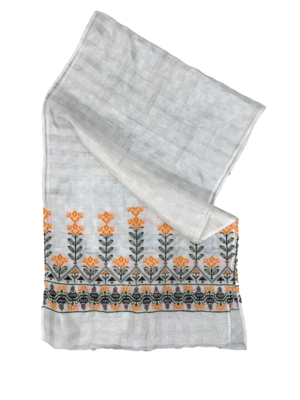 The Embroidered Silk Scarf in White