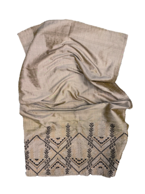 The Embroidered Scarf in Beige Thai Silk