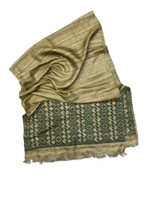 The Embroidered Scarf in Olive Green Thai Silk
