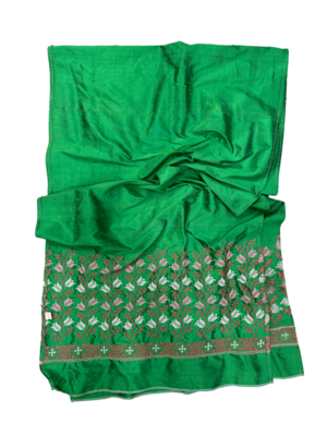The Embroidered Scarf in Green Thai Silk