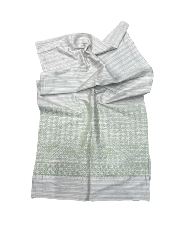 The Embroidered Scarf in White Striped Thai Silk