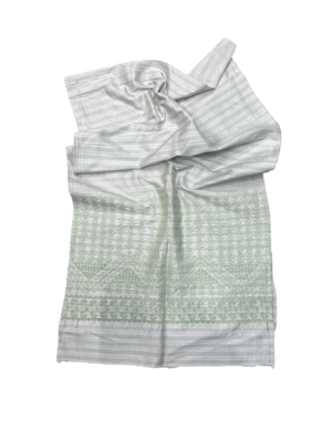The Embroidered Scarf in White Striped Thai Silk