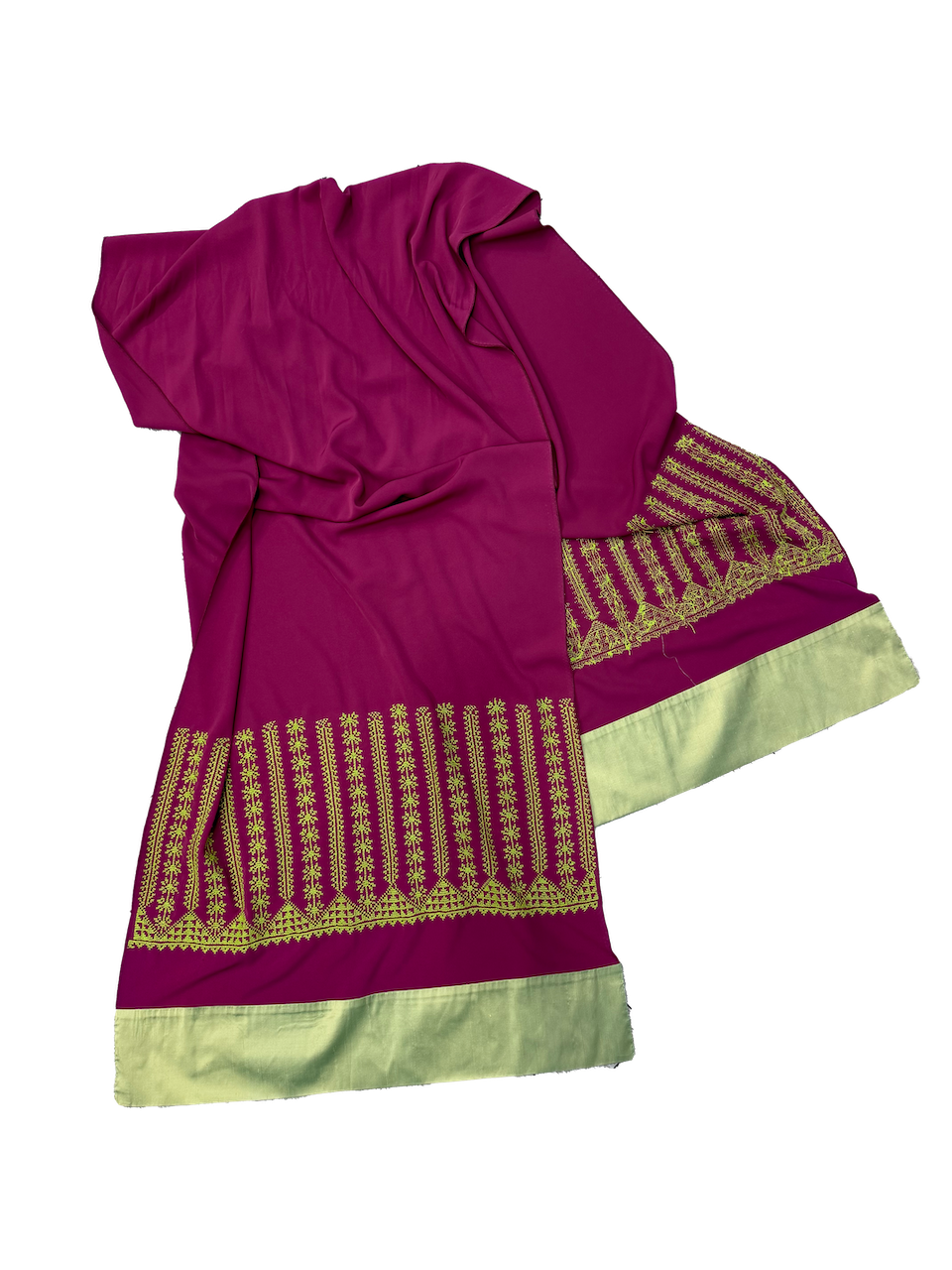 The Wide Embroidered Scarf with Thai Silk Trim in Purple