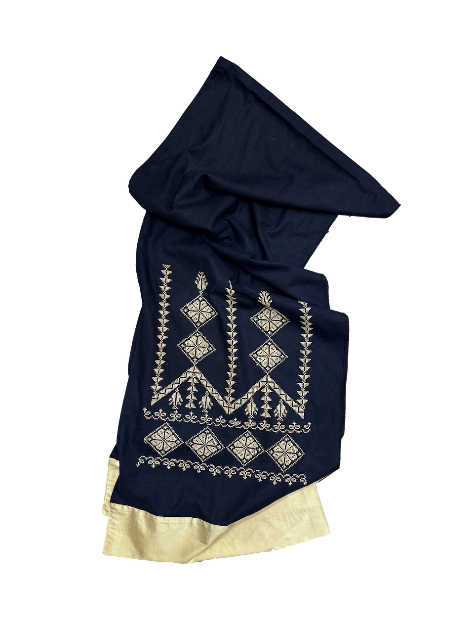 The Embroidered Scarf With Heavy Detailing and Thai Silk in Black