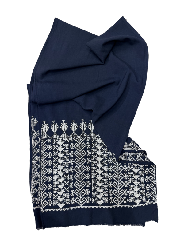 The Medium Sized Embroidered Scarf in Navy Blue