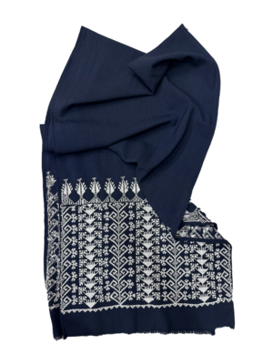 The Medium Sized Embroidered Scarf in Navy Blue