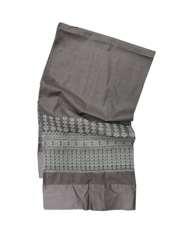 The Embroidered Scarf With Heavy Detailing and Thai Silk in  Beige