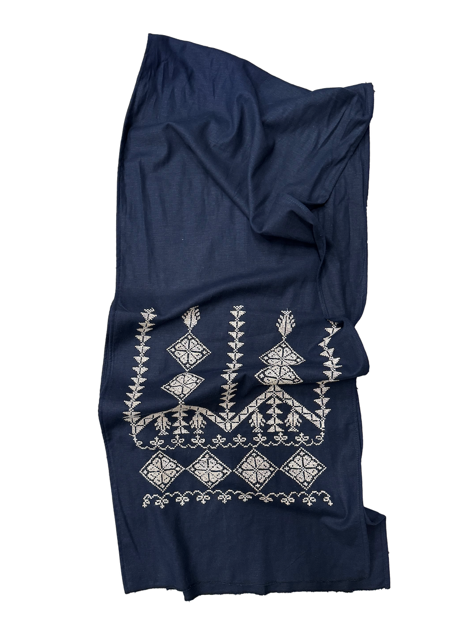 The Medium Sized Embroidered Scarf in Navy Blue