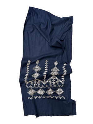 The Medium Sized Embroidered Scarf in Navy Blue