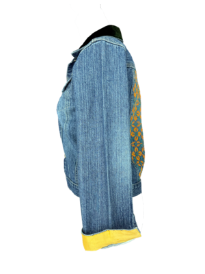 The Embroidered Denim Jacket in Orange and Green