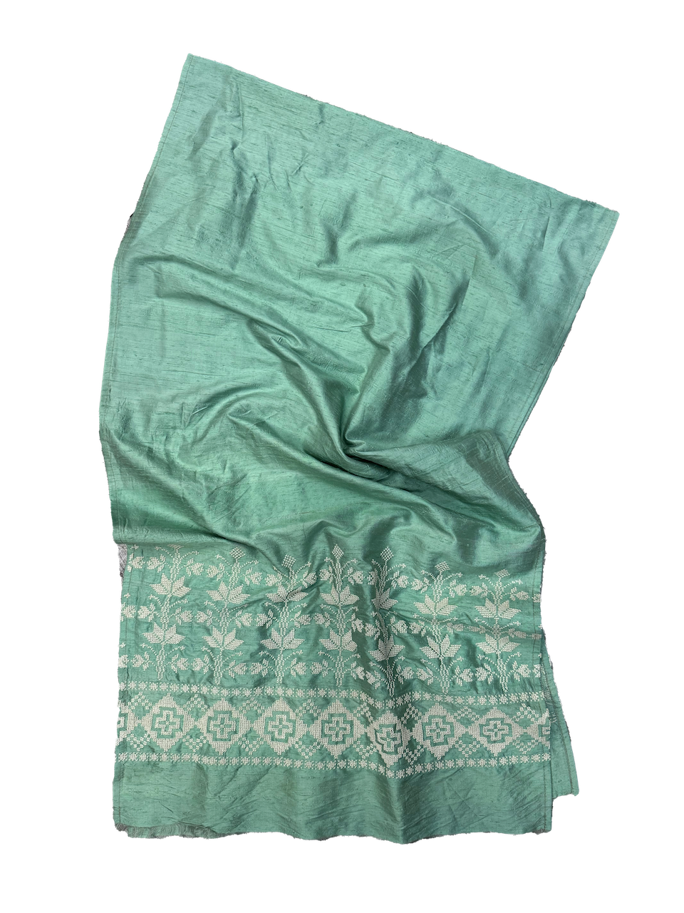 The Embroidered Scarf in Mint Green Thai Silk