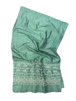 The Embroidered Scarf in Mint Green Thai Silk