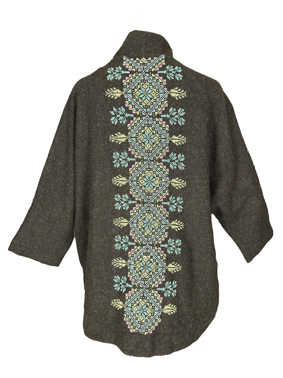 The Embroidered Round Jacket in Dark Brown With Blue Embroidery
