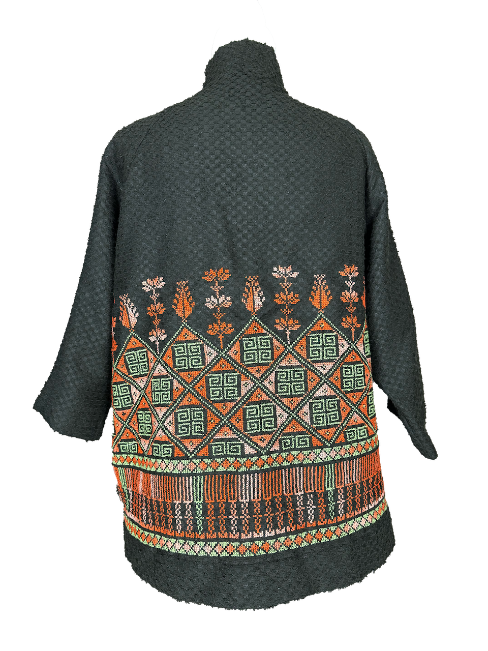 The Heavily Embroidered Round Jacket in Black With Orange Embroidery