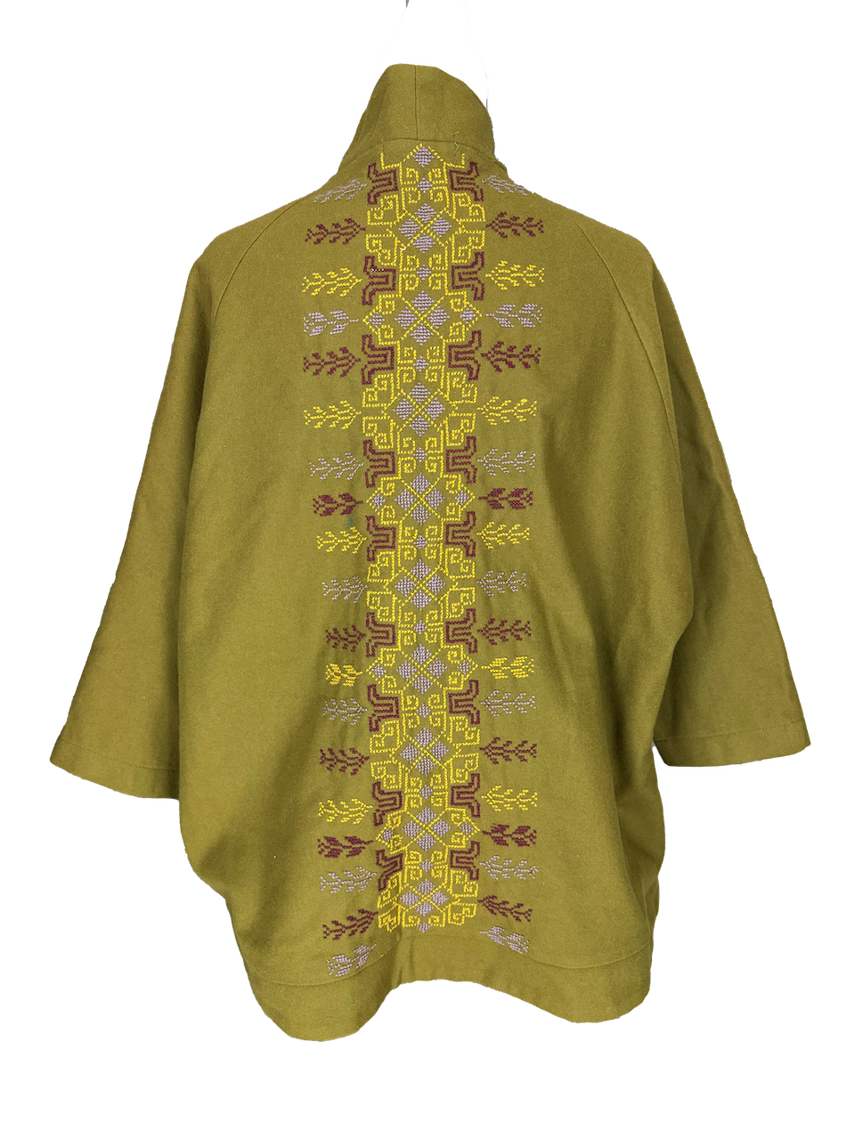 The Embroidered Round Jacket in Olive Green