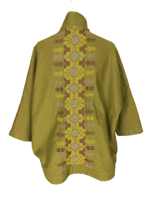 The Embroidered Round Jacket in Olive Green