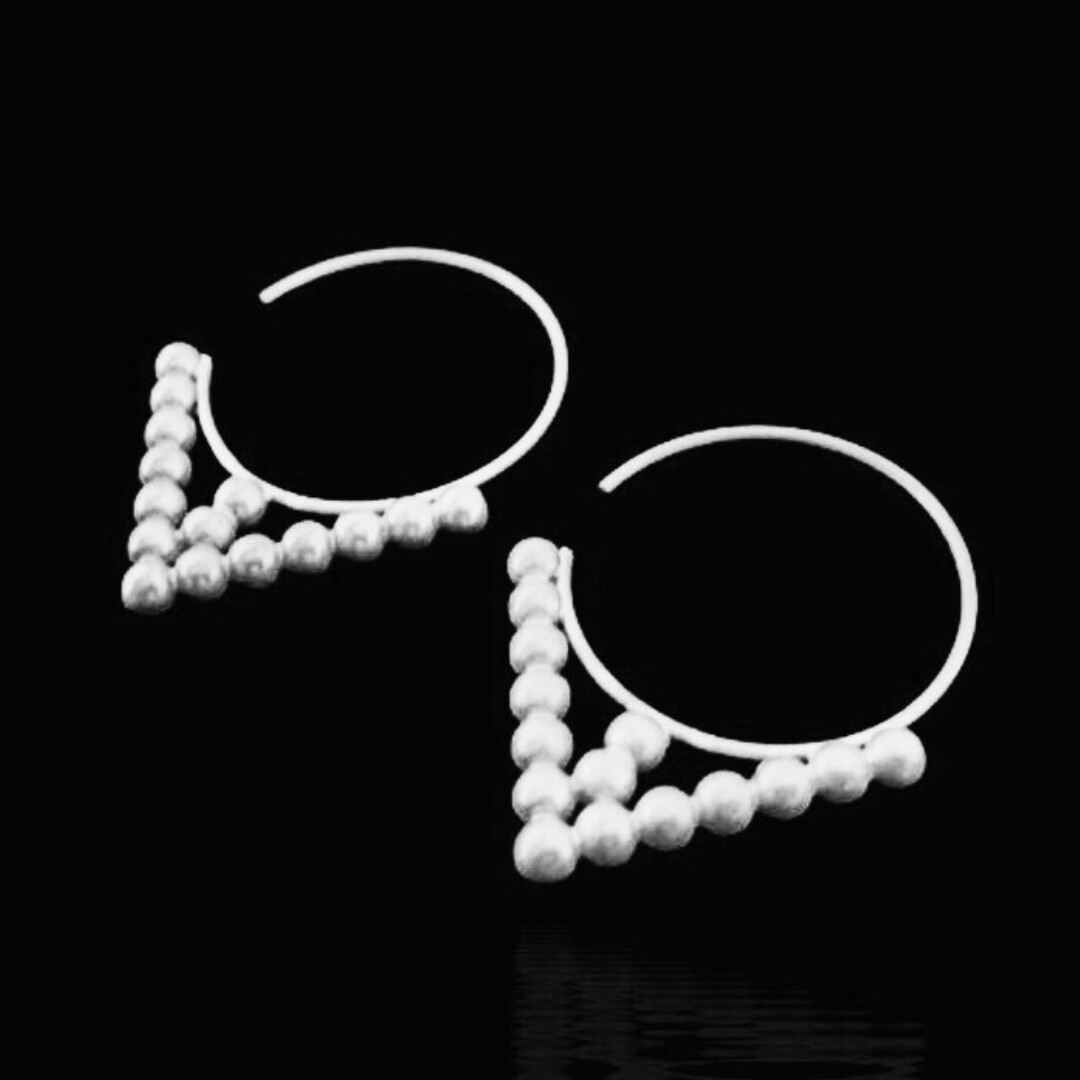Silver Hoop Earrings With Round Beads