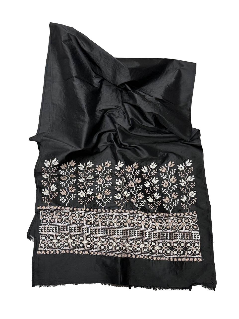 The Embroidered Scarf in Black Thai Silk