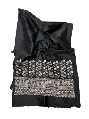 The Embroidered Scarf in Black Thai Silk