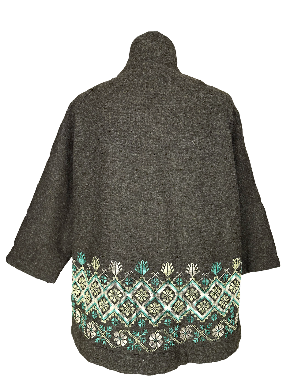 The Embroidered Round Jacket in Dark Brown With Teal Embroidery