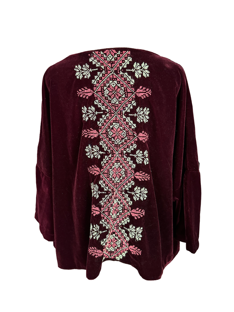 The Velvet Boxy With Hand Embroidery in Burgundy