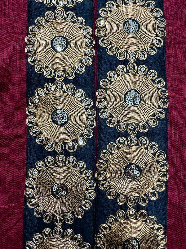 The Linen Bisht in Red with Swirl Embroidery